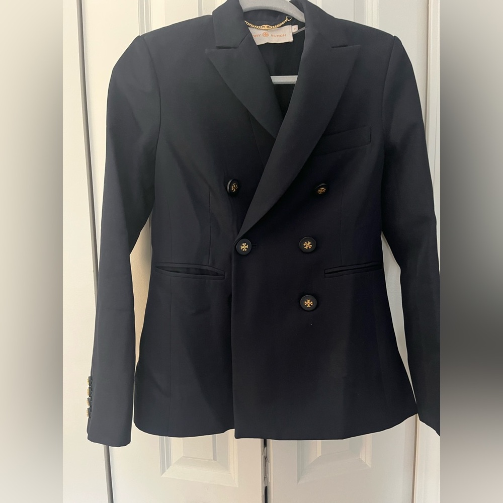 Tory Burch Black Blazer with Gold Chain Accent